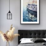 Framed ‘Beginning’ in a bedroom, bringing peaceful ocean vibes into the space.