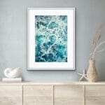 'My Heart Belongs to the Sea' beautifully framed in a coastal-style living room, surrounded by natural textures and soft white accents, enhancing the serene seaside ambiance.