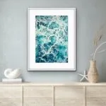 'My Heart Belongs to the Sea' beautifully framed in a coastal-style living room, surrounded by natural textures and soft white accents, enhancing the serene seaside ambiance.
