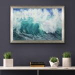 ‘Softness’ seascape framed above a modern shelf, perfect for adding a touch of coastal elegance and tranquility to the room.