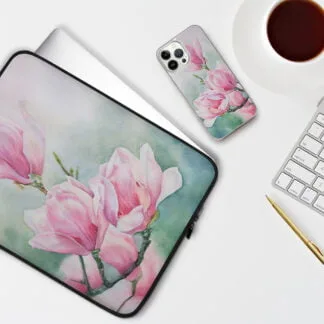 Floral Pink Magnolias Flowers Spring iPhone Case.