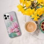 Floral Pink Magnolias Flowers Spring iPhone Case.