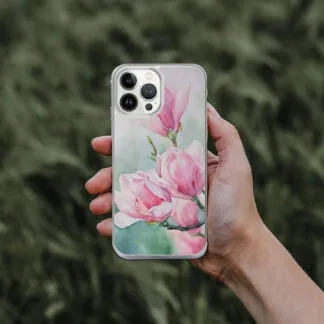 Floral Pink Magnolias Flowers Spring iPhone Case.