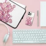 Soft pink opuntia cactus watercolor design on a sleek laptop and iPhone case, bringing botanical elegance and nature-inspired aesthetics to your device protection. A delicate, pastel floral touch for nature lovers seeking functional and stylish accessories.