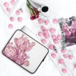 Pink opuntia cactus laptop case with elegant watercolor floral design, adding a soft, botanical touch to your work or study space.