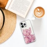 Nature-inspired iPhone case with a pink opuntia cactus watercolor painting, creating a soft and calming look for your device.