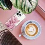 Floral watercolor iPhone case featuring a pink opuntia cactus, perfect for adding a serene, nature-inspired touch to your smartphone.