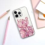 Pink opuntia cactus iPhone case with delicate watercolor design, featuring soft pastel colors and botanical elegance, ideal for nature lovers.