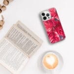 Festive red poinsettia phone case with watercolor painting, perfect for winter and Christmas-themed accessories.
