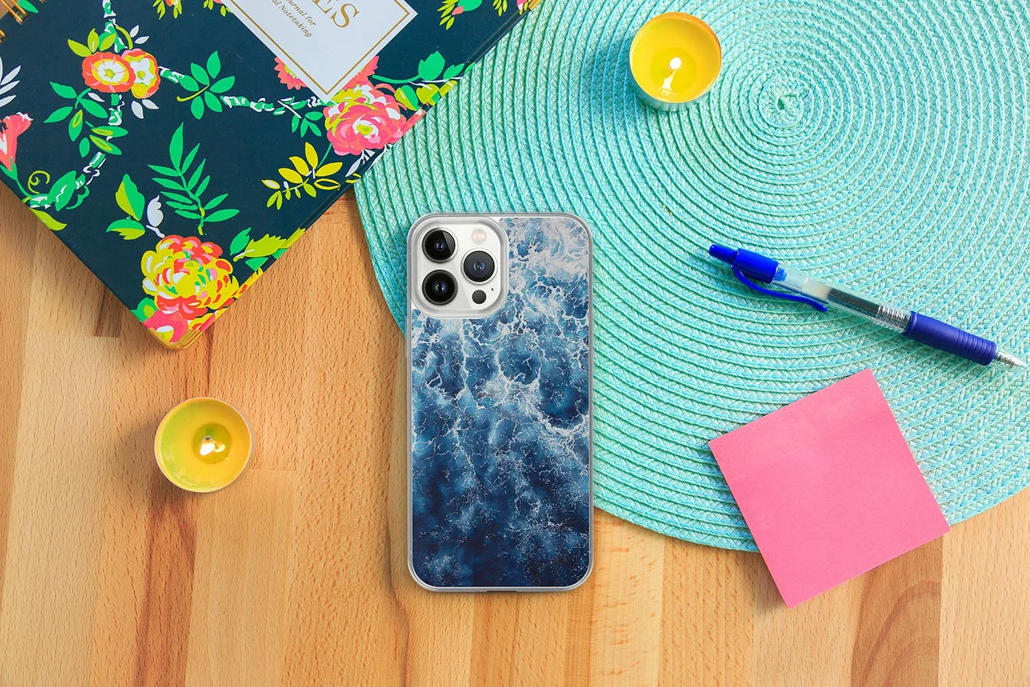 Protect your iPhone with an artistic case featuring ‘Deep Blue Sea’ abstract ocean waves and foamy texture.
