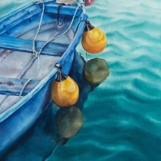 Blue and yellow boat, watercolor on paper, 34x26 cm