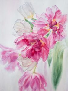 Dancing tulips, watercolor on paper, 38x28 cm