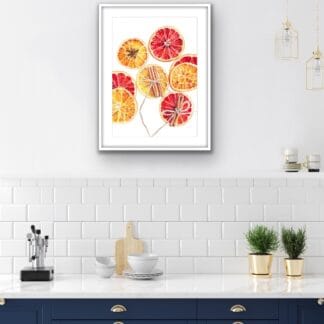 Christmas watercolor art print with oranges