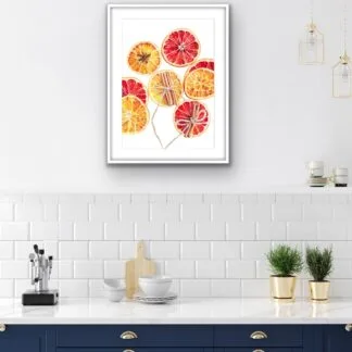 Christmas watercolor art print with oranges