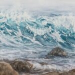 In shades of blue and grey, watercolor on paper, 38x56 cm