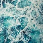 'My Heart Belongs to the Sea' artwork, depicting peaceful ocean waves in soft blue and green tones, reflecting tranquility and emotional depth.