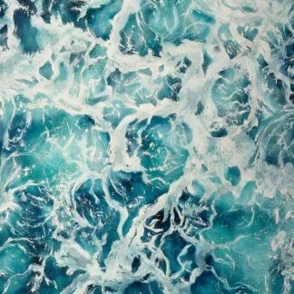 'My Heart Belongs to the Sea' artwork, depicting peaceful ocean waves in soft blue and green tones, reflecting tranquility and emotional depth.