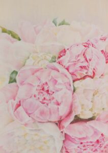 Peonies, soft pastels on paper, 42x30 cm