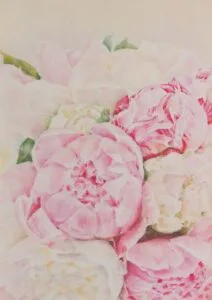 Peonies, soft pastels on paper, 42x30 cm