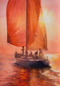 Red sails, watercolor on paper, 51x36 cm