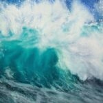 Softness – Original watercolor painting of a turquoise wave in the ocean, capturing the calming, peaceful nature of the sea.