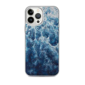 Abstract Navy Blue Ocean Wave iPhone Case with original watercolor painting by the artist
