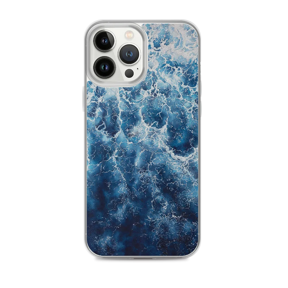 Abstract Navy Blue Ocean Wave iPhone Case with original watercolor painting by the artist "Deep blue sea"