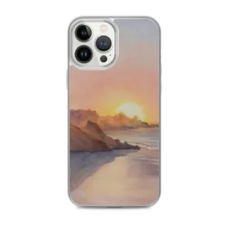 Sunset on the Ocean Coast iPhone Case – Watercolor Seascape Art Phone Cover