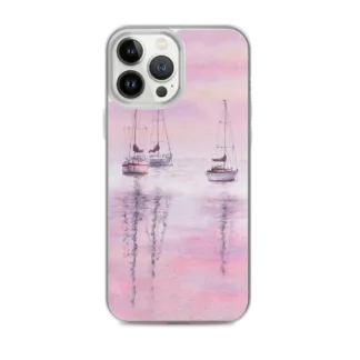 Sailboats on Pink Ocean Sunset iPhone Case – Aesthetic Seascape Art Phone Cover