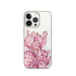 Eco-friendly iPhone case featuring a pink opuntia cactus painting, perfect for those who love botanical art and contemporary desert flora.