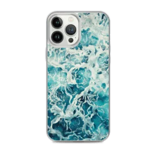 Abstract Green Ocean iPhone Case. Elegant phone case with 'My Heart Belongs to the Sea' watercolor artwork, blending serene ocean waves with modern protection for sea lovers.