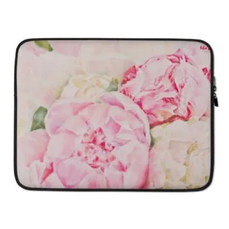 Pink Peonies Floral Laptop Sleeve Case.