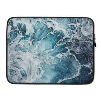 Ocean Abstract Navy Blue Wave Art Laptop Sleeve Case.
