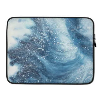 Navy Blue Ocean Wave Laptop Sleeve Case.