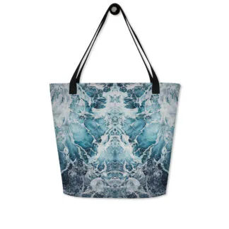 Beach Bag with the abstract navy blue ocean water print