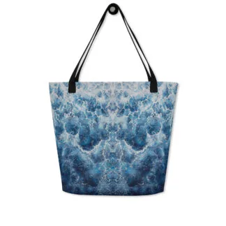 Beach Bag with a print of the semi abstract navy blue ocean water surface “Deep blue sea”.