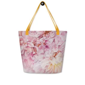 Beach Bag with the tender pink peonies flowers print “Peony clouds”.