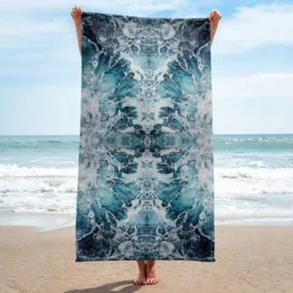 Beach Towel with the abstract blue ocean waves print 