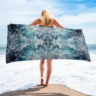 Beach Towel with the abstract blue ocean waves print 