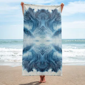 Beach Towel with a print of the navy blue ocean waves “Night wave”.