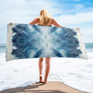 Beach Towel with a print of the navy blue ocean waves “Night wave”.