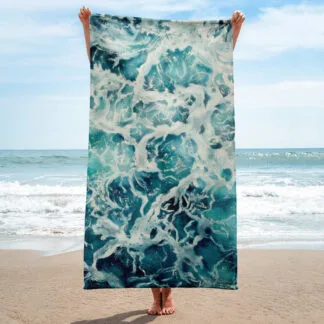 Beach Towel with the abstract blue and green ocean water print