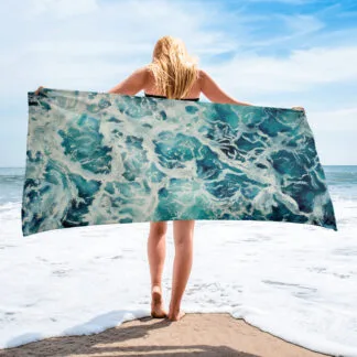 Beach Towel with the abstract blue and green ocean water print