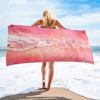 Beach Towel with the print of the abstract pink water surface “Pink lakes of Ukraine”.