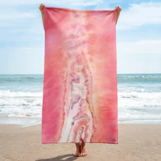Beach Towel with the print of the abstract pink water surface “Pink lakes of Ukraine”.