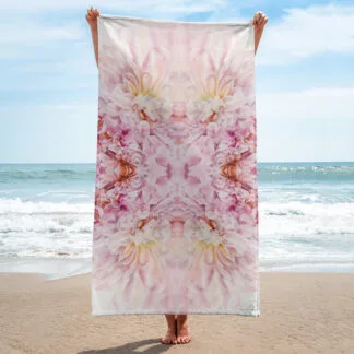 Beach Towel with the pink peonies flowers print “Peony clouds”.