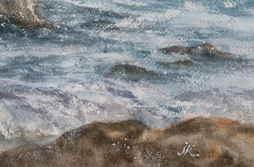 Signature of Kateryna Nazarenko on the original watercolor ocean wave painting.