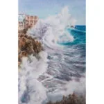 ‘Breaking Wave’ original watercolor painting by Kateryna Nazarenko, capturing a crashing ocean wave.