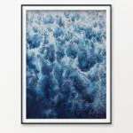 ‘Deep Blue Sea’ abstract ocean painting framed on the wall, highlighting dynamic waves and foam, adding a modern coastal touch to the room.