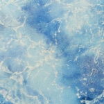 Foam patterns and oceanic movement in 'Ocean Blues' original watercolor artwork.